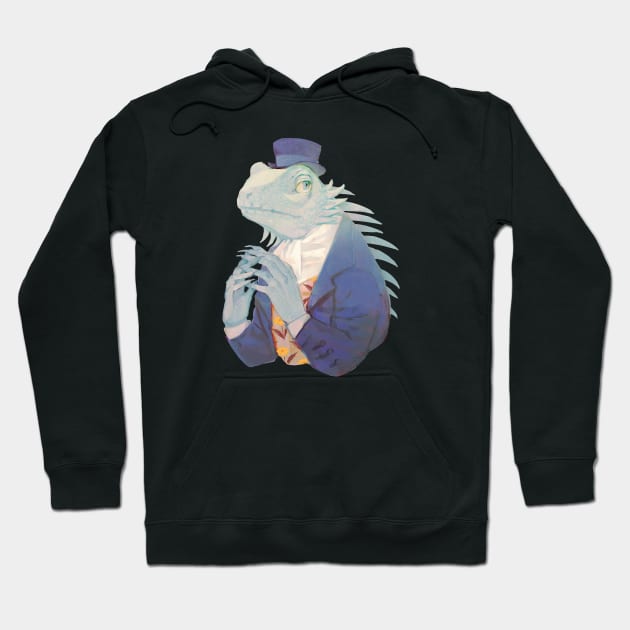 Blue iguana gentleman Hoodie by rt0no